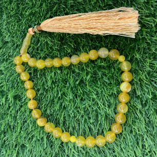 Yellow Aqeeq 33 Beads - 10 mm