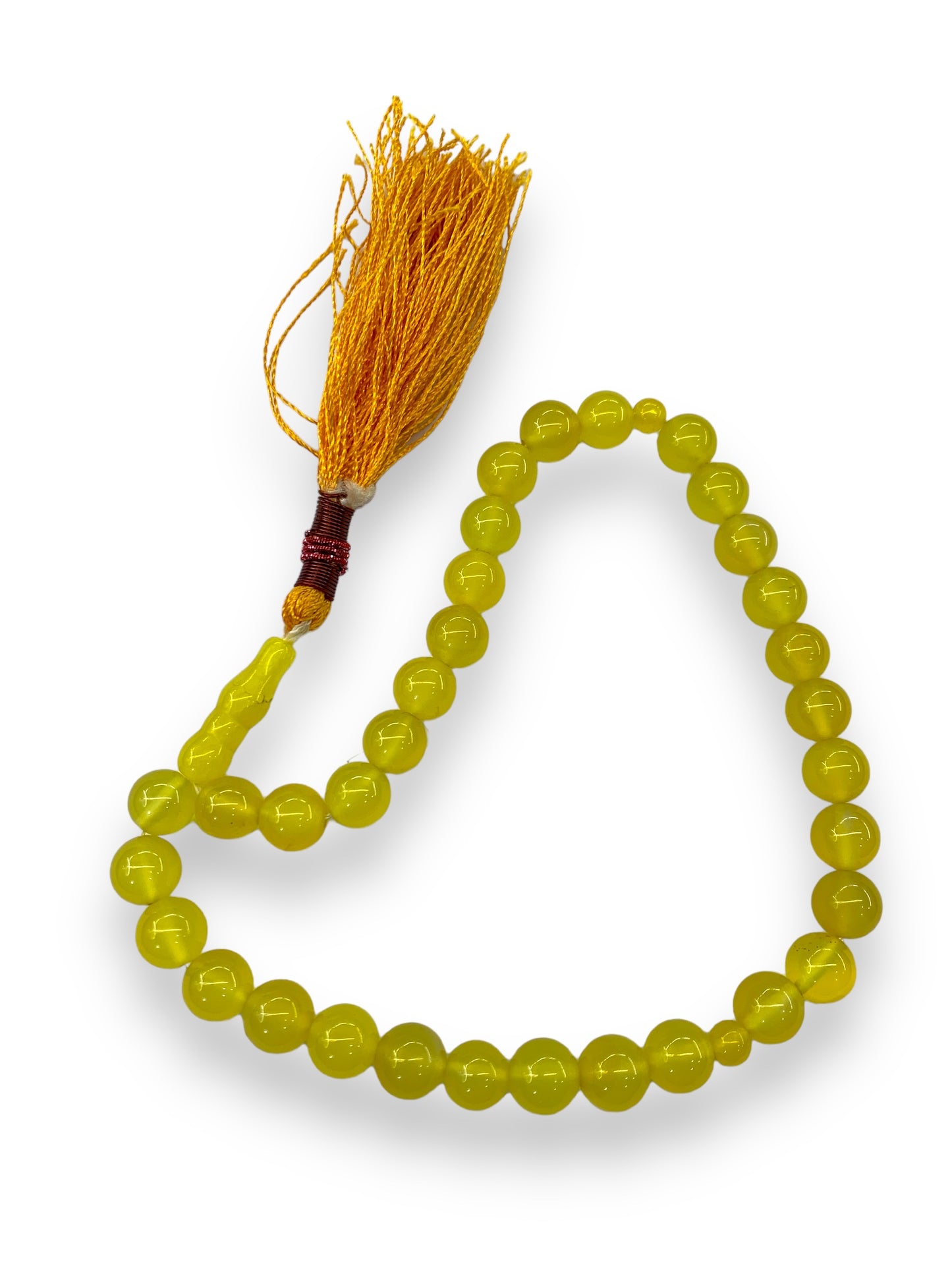 Yellow Aqeeq 33 Beads - 10 mm