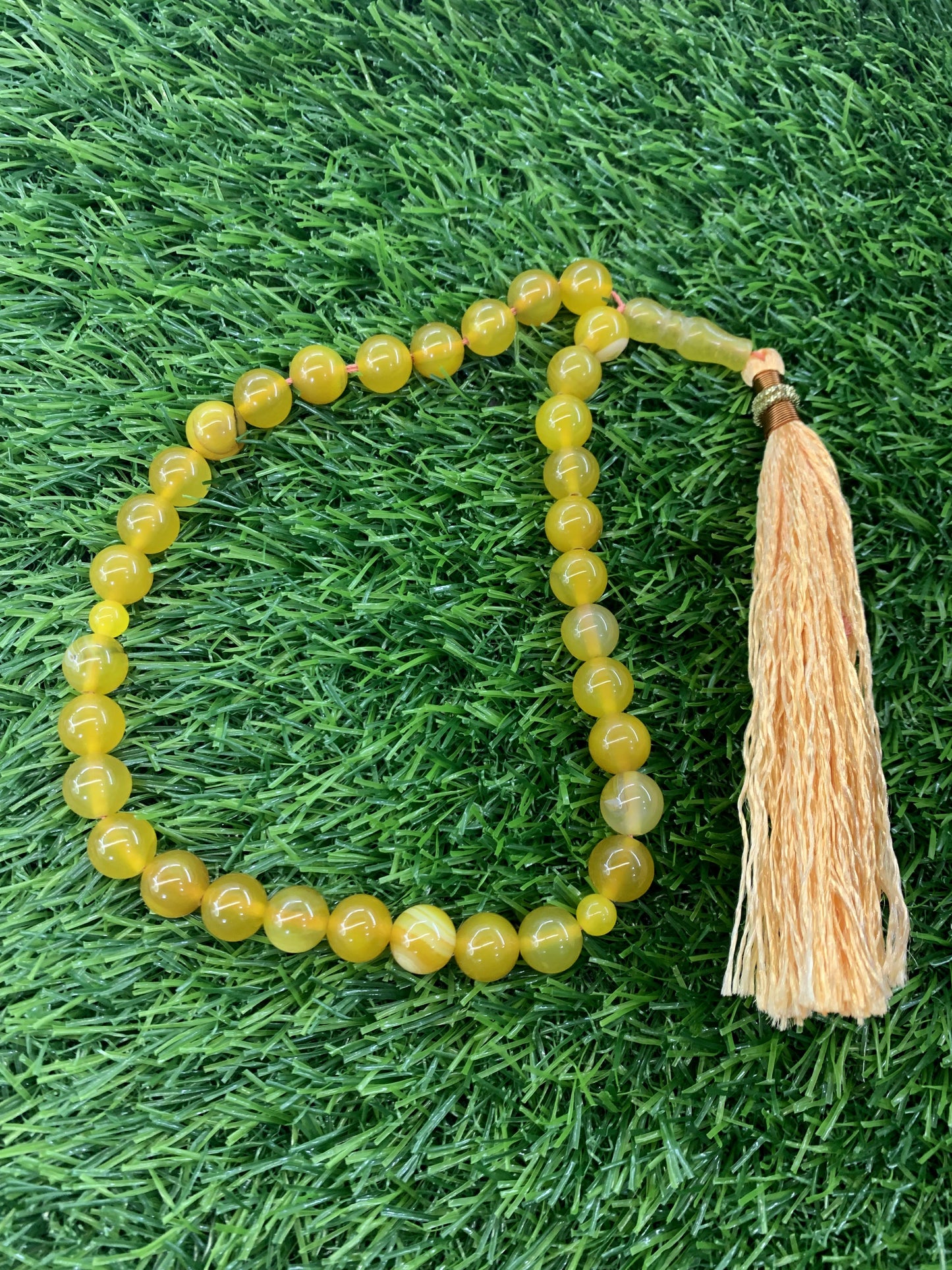 Yellow Aqeeq 33 Beads - 10 mm