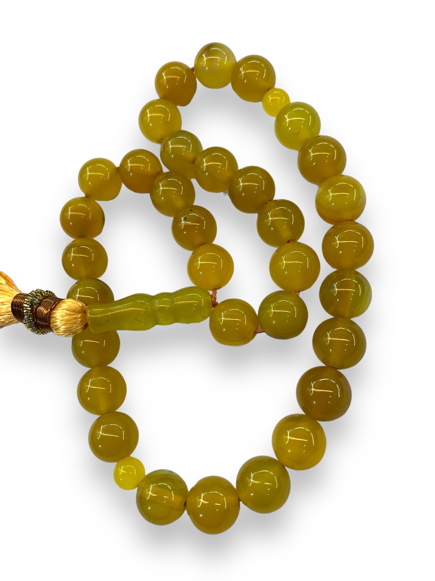 Yellow Aqeeq 33 Beads - 10 mm