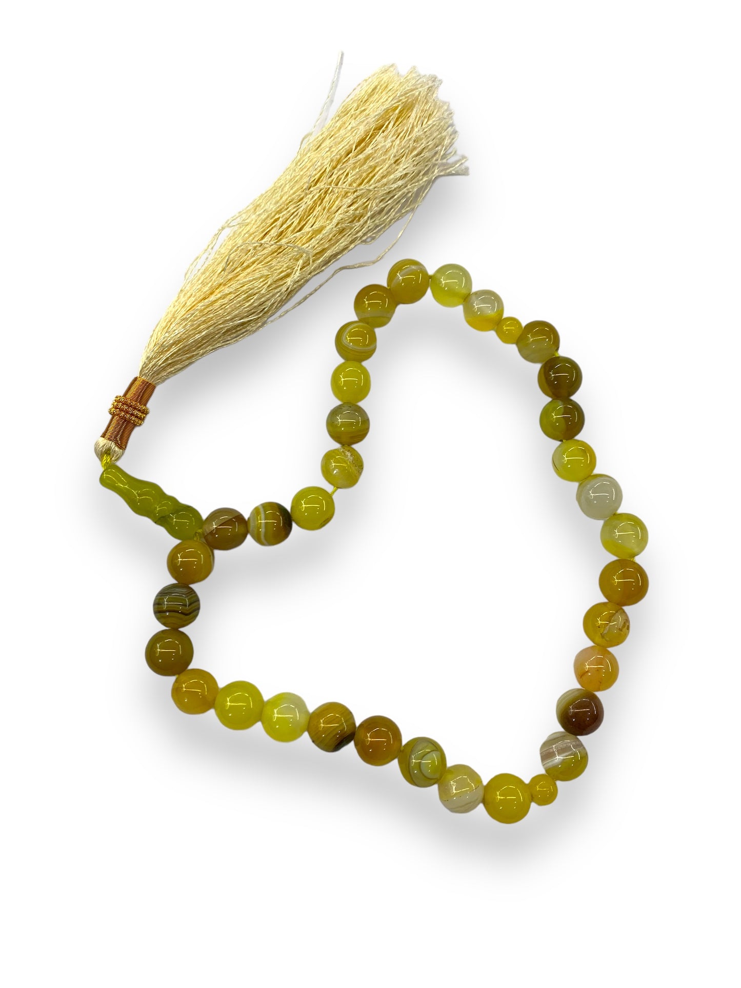 Yellow Aqeeq 33 Beads - 10 mm