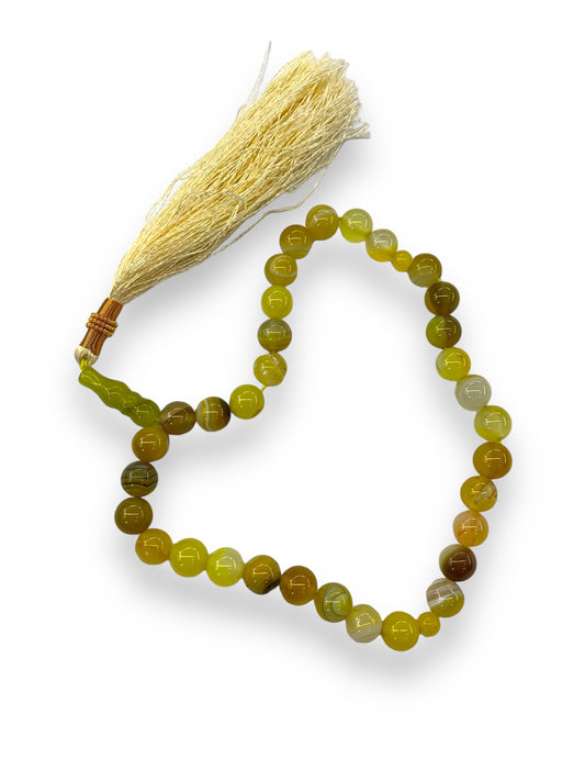 Yellow Aqeeq 33 Beads - 10 mm