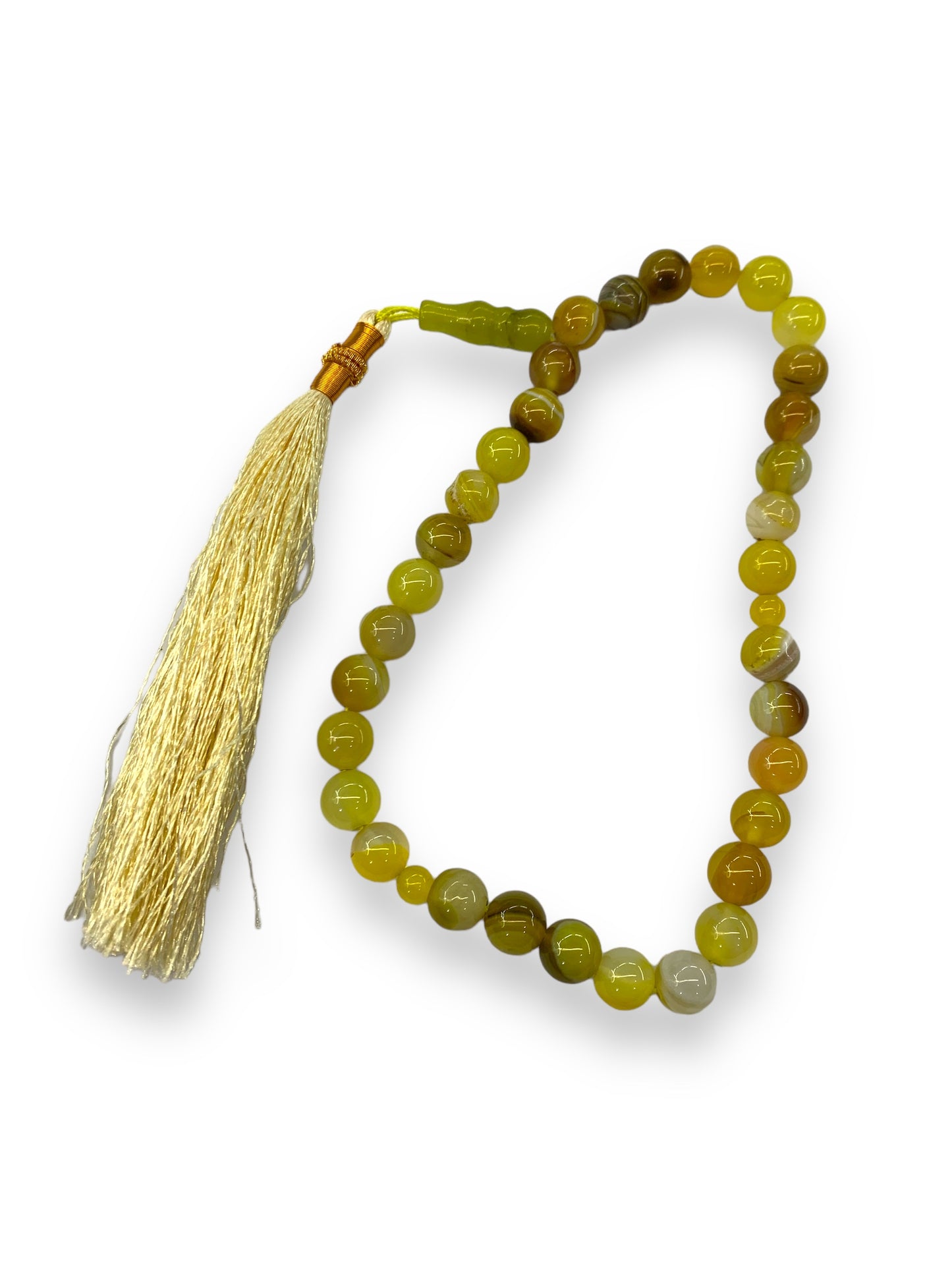 Yellow Aqeeq 33 Beads - 10 mm