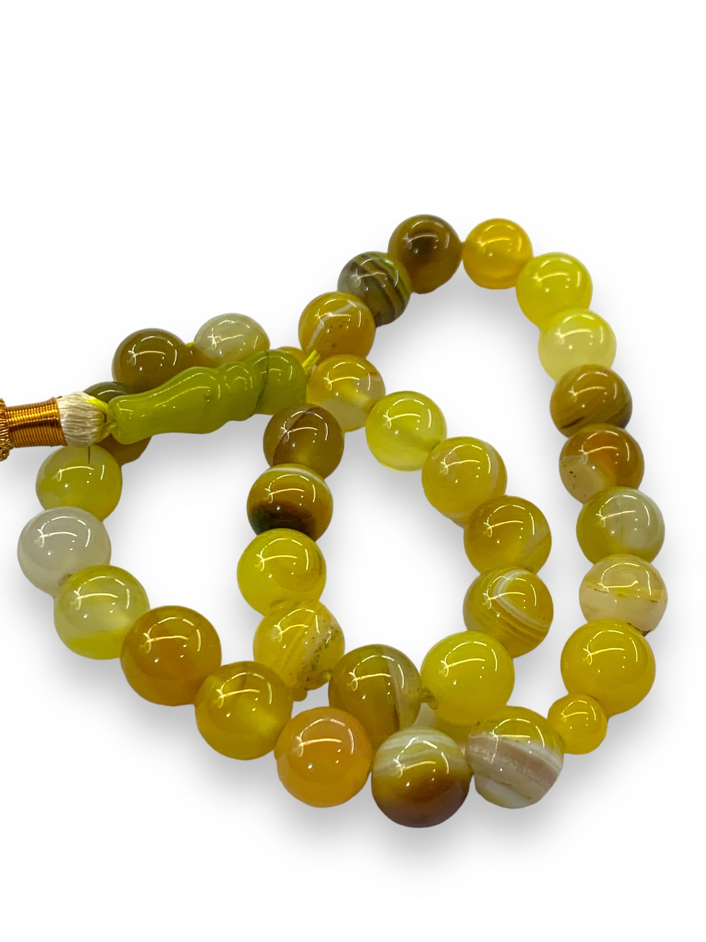 Yellow Aqeeq 33 Beads - 10 mm