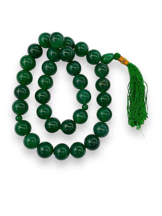 Green Aqeeq  33 Beads - 14 mm