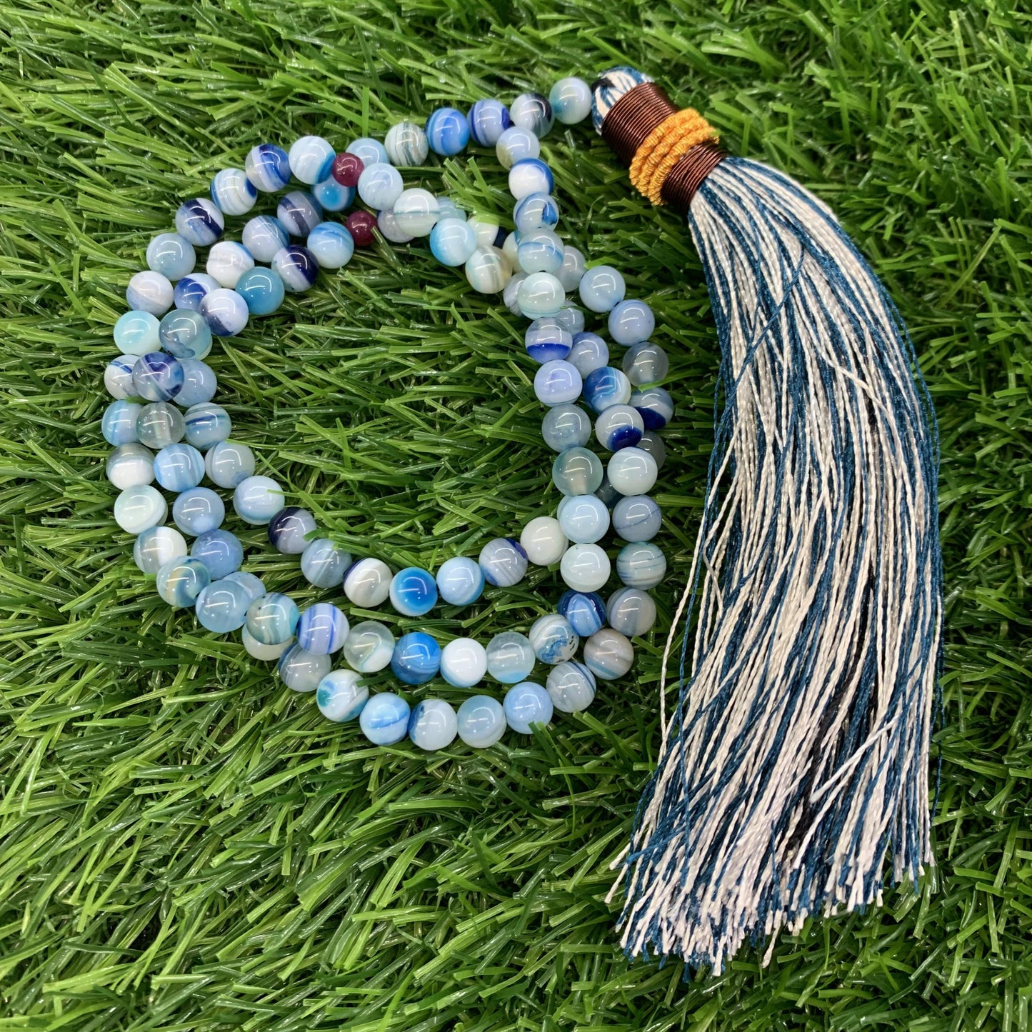 Blue Aqeeq (100 Beads) - 6 mm